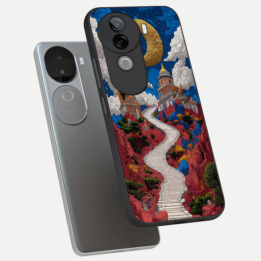 Heavenly Moon Path phone case for iQOO Z9s showing premium glass back cover with detailed artwork