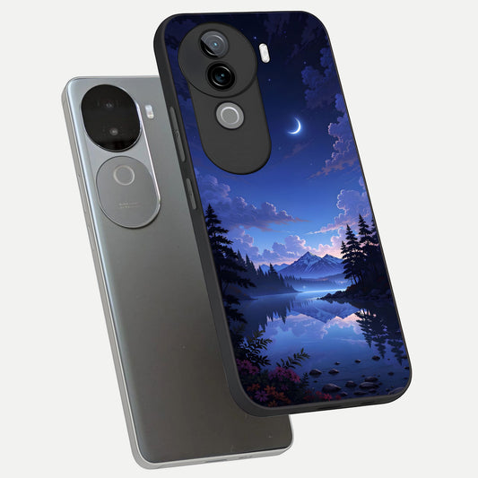 Midnight Lake Peace phone case for iQOO Z9s showing premium glass back cover with detailed artwork