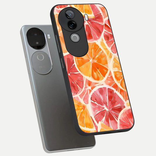 Orange Fruits Pattern phone case for iQOO Z9s showing premium glass back cover with detailed artwork