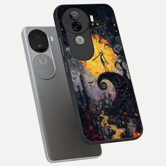 Pumpkin Moon Night phone case for iQOO Z9s showing premium glass back cover with detailed artwork