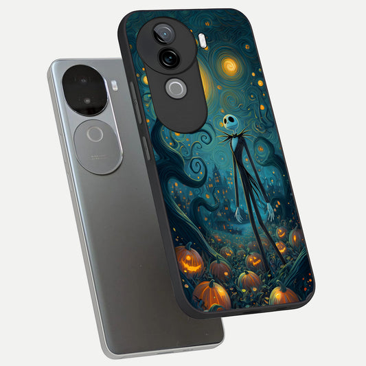 Pumpkin Moonlight Tale phone case for iQOO Z9s showing premium glass back cover with detailed artwork