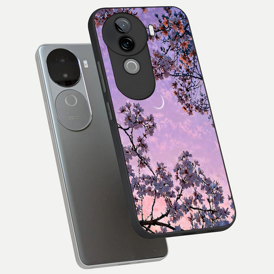 Purple Serenity Moon phone case for iQOO Z9s showing premium glass back cover with detailed artwork