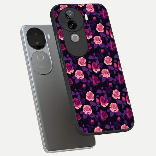 Rose Garden Twilight phone case for iQOO Z9s showing premium glass back cover with detailed artwork