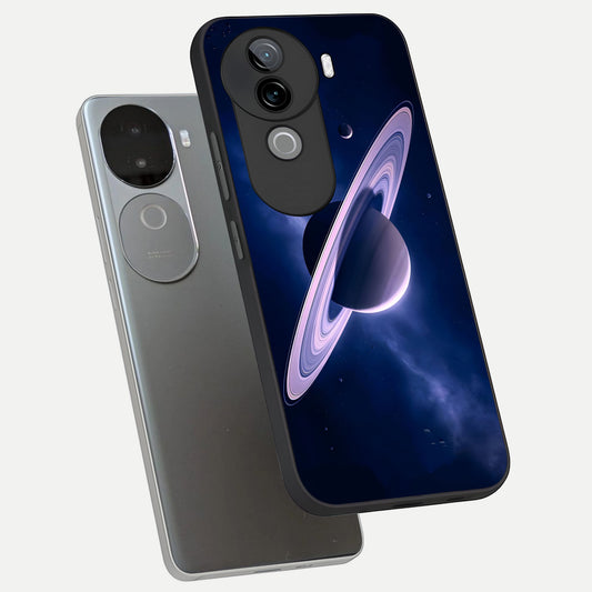 Saturn Ring Mystique phone case for iQOO Z9s showing premium glass back cover with detailed artwork