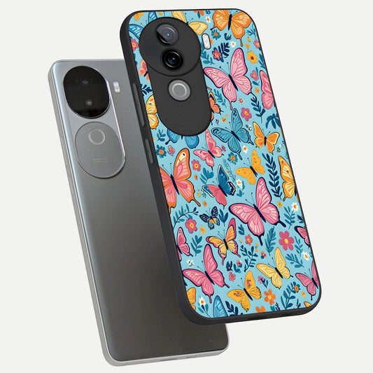 Spring Wing Garden phone case for iQOO Z9s showing premium glass back cover with detailed artwork