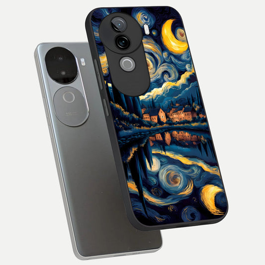 Starry Sky Serenity phone case for iQOO Z9s showing premium glass back cover with detailed artwork