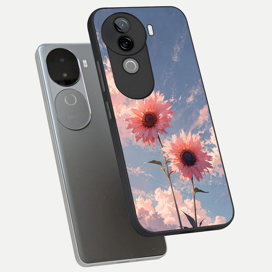 Sun Moon Balance phone case for iQOO Z9s showing premium glass back cover with detailed artwork