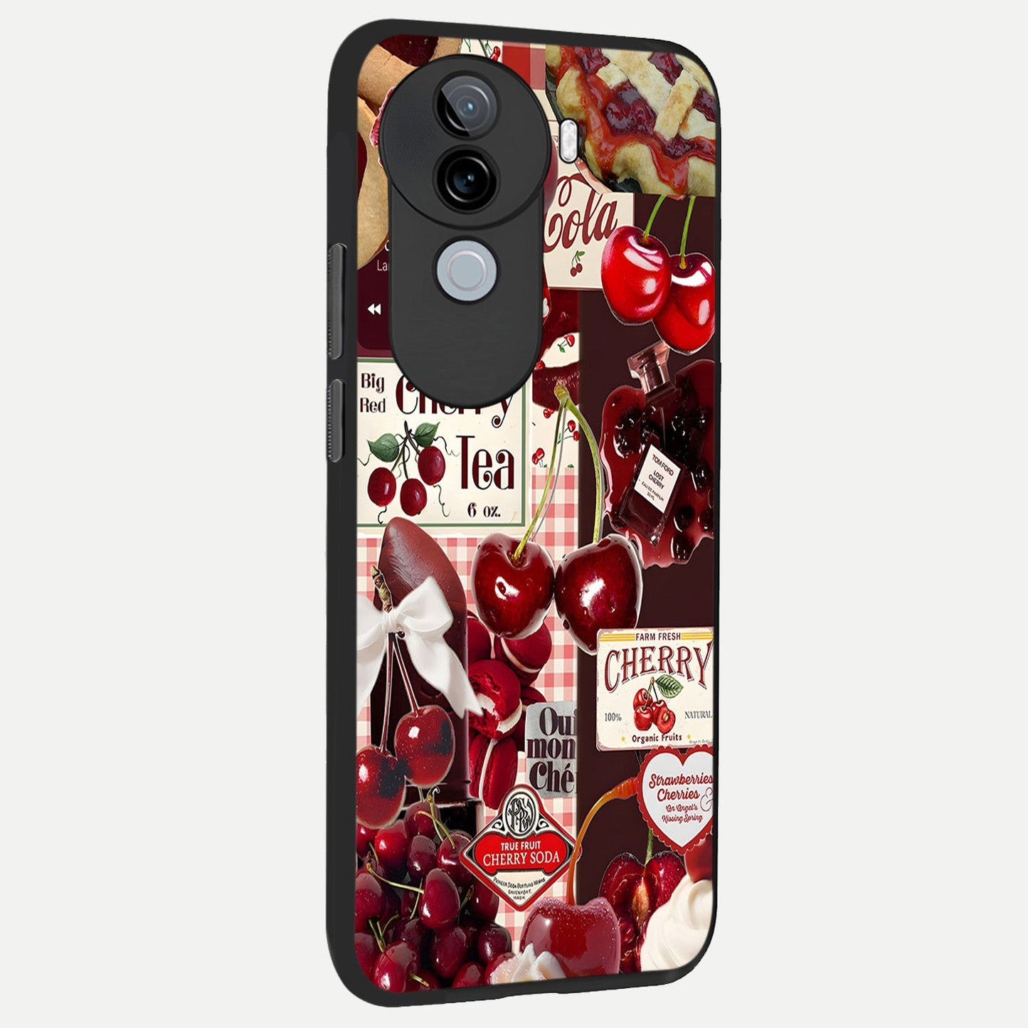 Aesthetic Cherry Tea back cover for iQOO Z9s slim fit glass case with vibrant aesthetic design