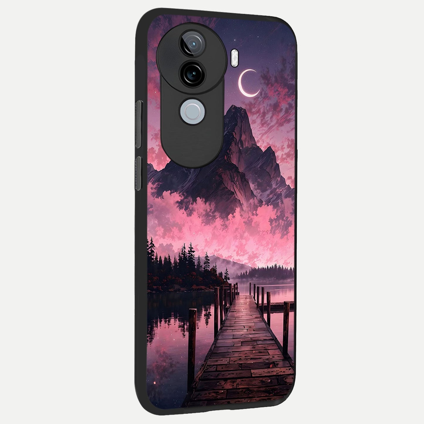 Beautiful Mountain View back cover for iQOO Z9s slim fit glass case with vibrant aesthetic design