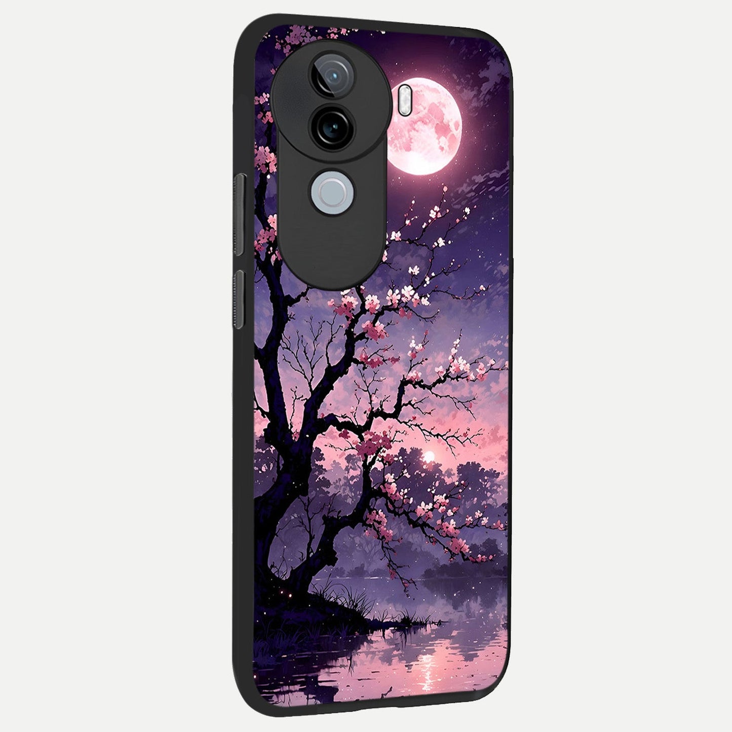 Blossom Pink Moon back cover for iQOO Z9s slim fit glass case with vibrant aesthetic design