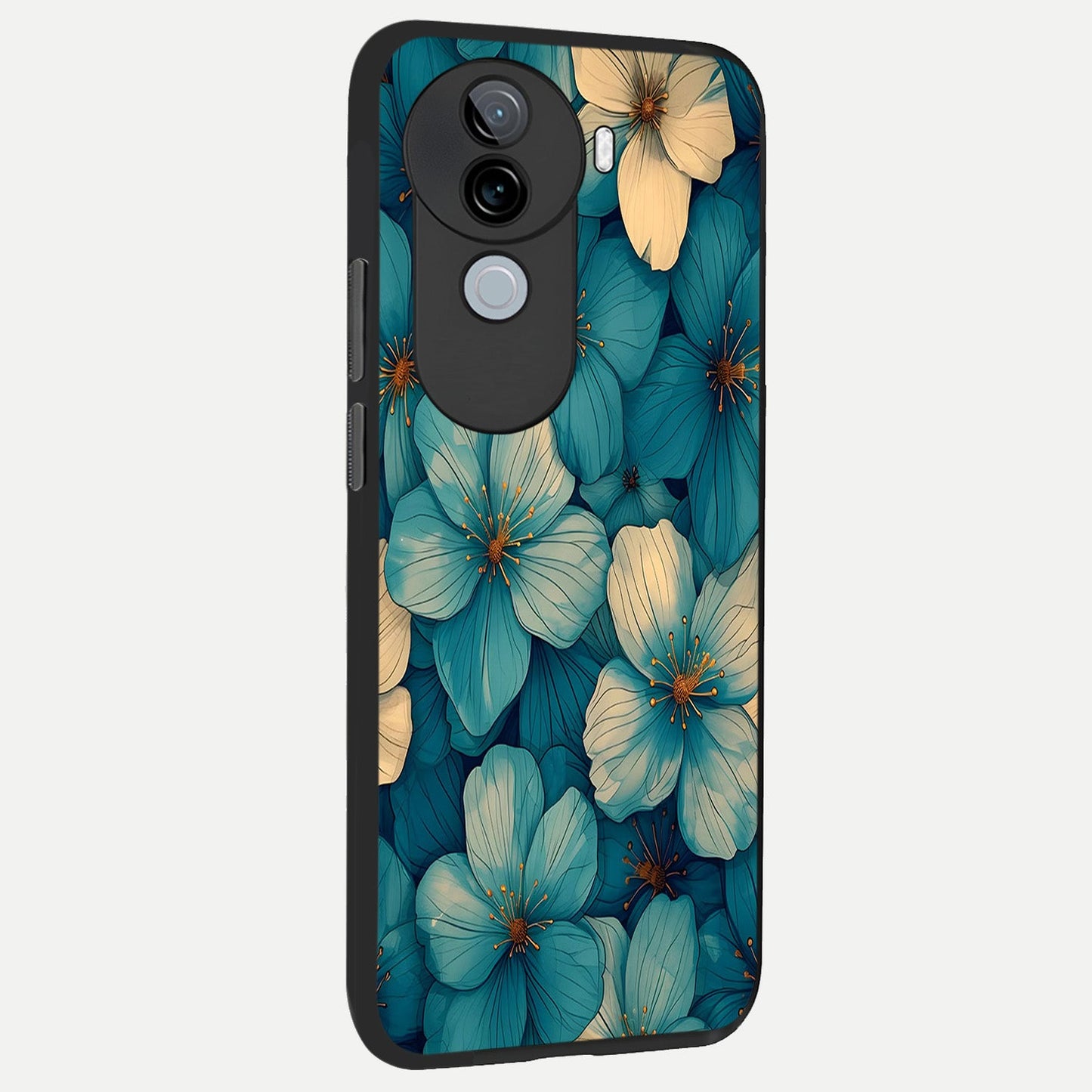 Blue Shade Floral back cover for iQOO Z9s slim fit glass case with vibrant aesthetic design