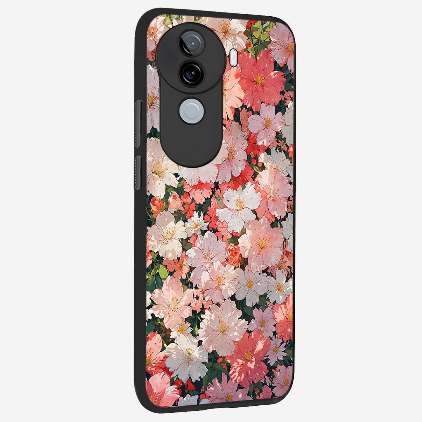 Blush Bloom Field back cover for iQOO Z9s slim fit glass case with vibrant aesthetic design