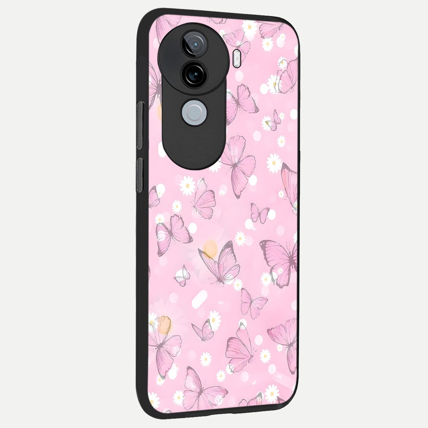 Blush Butterfly Garden back cover for iQOO Z9s slim fit glass case with vibrant aesthetic design