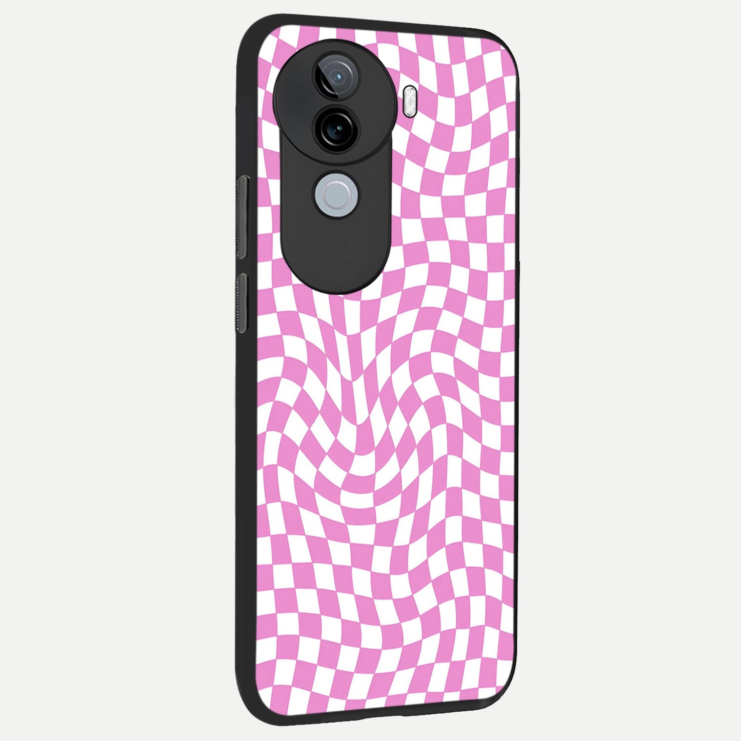 Bubblegum Check Wave back cover for iQOO Z9s slim fit glass case with vibrant aesthetic design