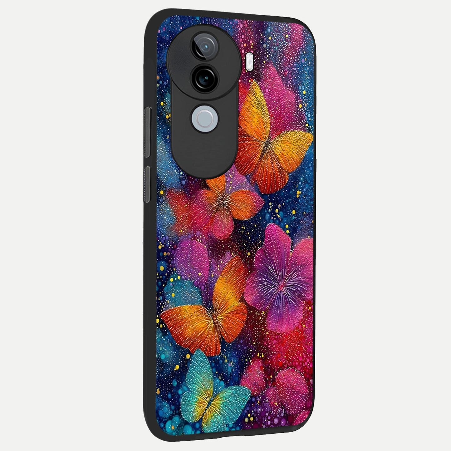 Butterfly Dream Mist back cover for iQOO Z9s slim fit glass case with vibrant aesthetic design