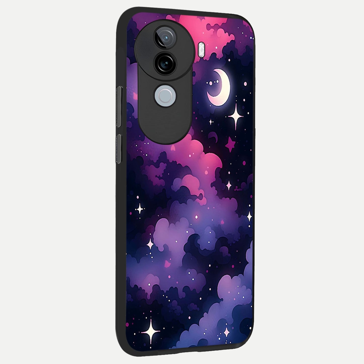Celestial Moon Magic back cover for iQOO Z9s slim fit glass case with vibrant aesthetic design