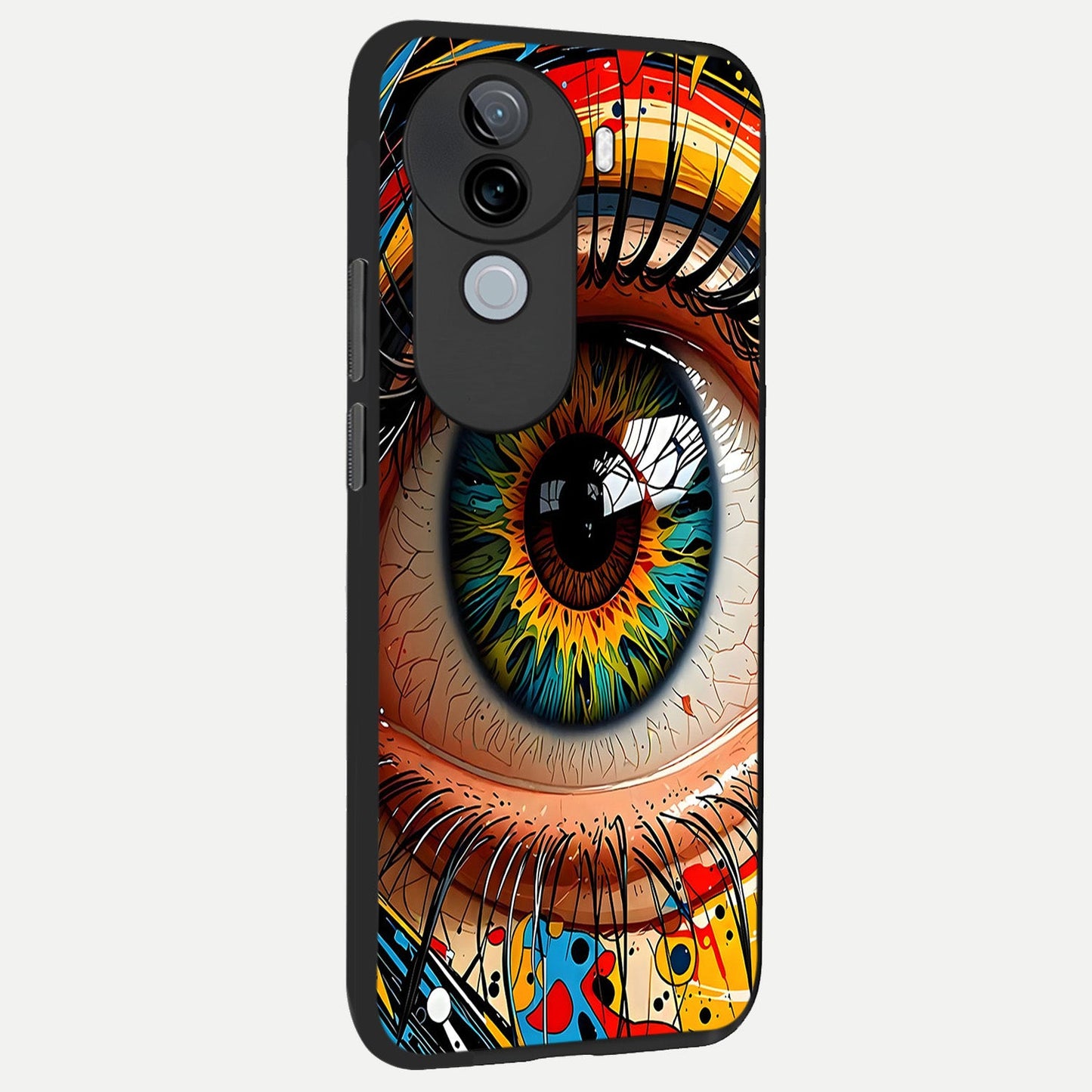 Colorful Eye back cover for iQOO Z9s slim fit glass case with vibrant aesthetic design