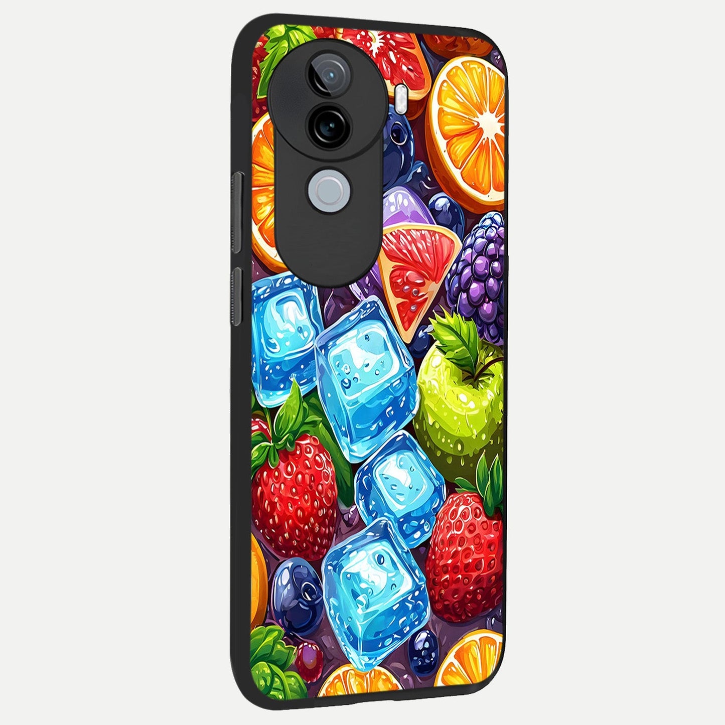 Colorful Fruits with Ice back cover for iQOO Z9s slim fit glass case with vibrant aesthetic design