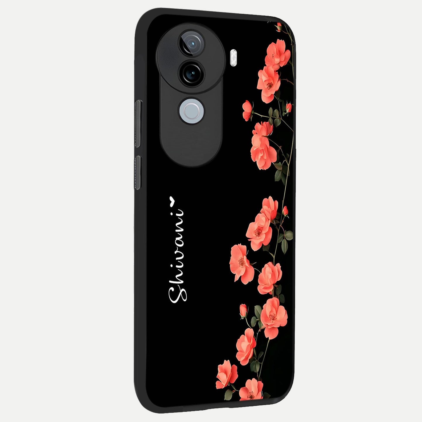 Crimson Bloom Grace Custom Name back cover for iQOO Z9s slim fit glass case with vibrant aesthetic design
