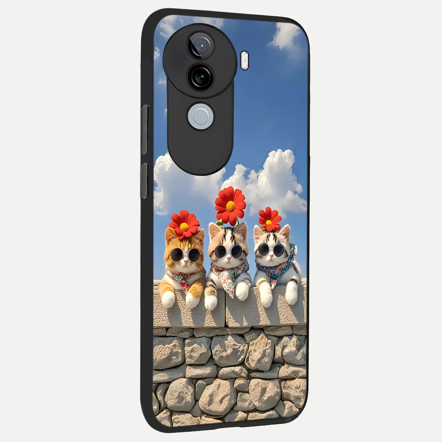 Floral Kitty Squad back cover for iQOO Z9s slim fit glass case with vibrant aesthetic design