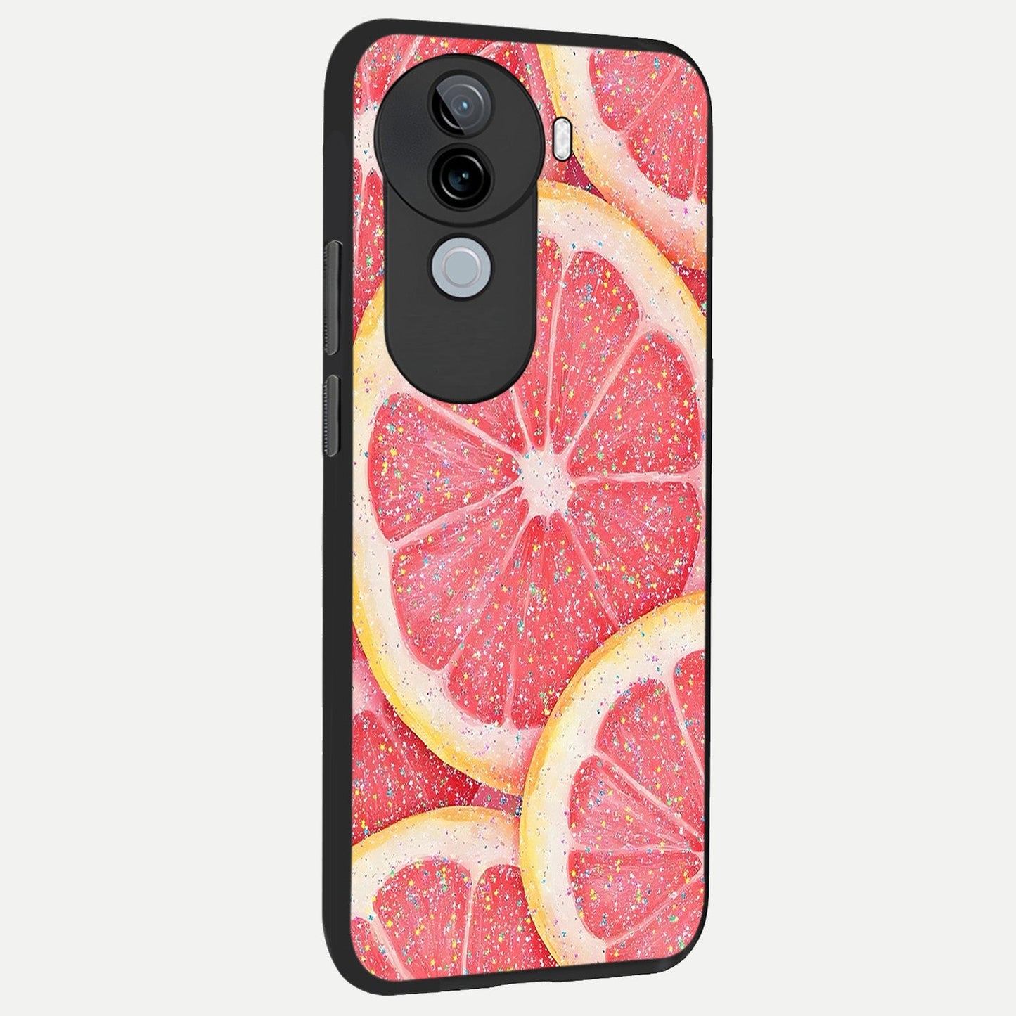 Glitter Grapefruit back cover for iQOO Z9s slim fit glass case with vibrant aesthetic design
