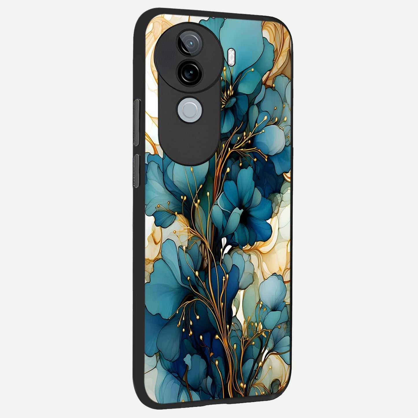 Golden Bloom Symphony back cover for iQOO Z9s slim fit glass case with vibrant aesthetic design