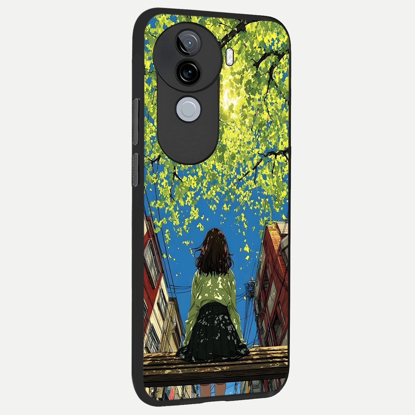 Golden Leaves Glow back cover for iQOO Z9s slim fit glass case with vibrant aesthetic design