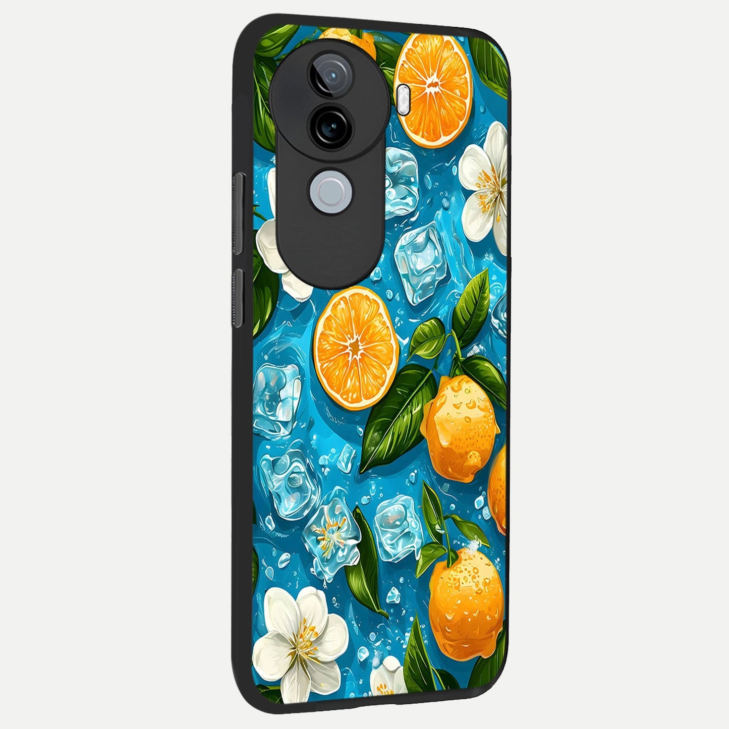 Ice Cube With Orange back cover for iQOO Z9s slim fit glass case with vibrant aesthetic design