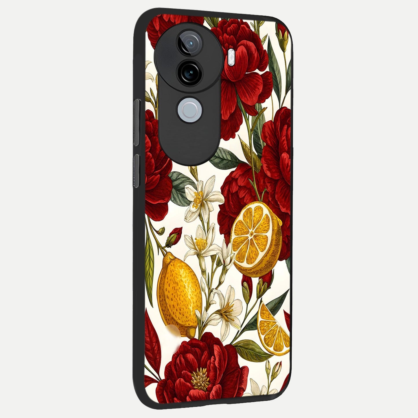Lemon Rose Charm back cover for iQOO Z9s slim fit glass case with vibrant aesthetic design