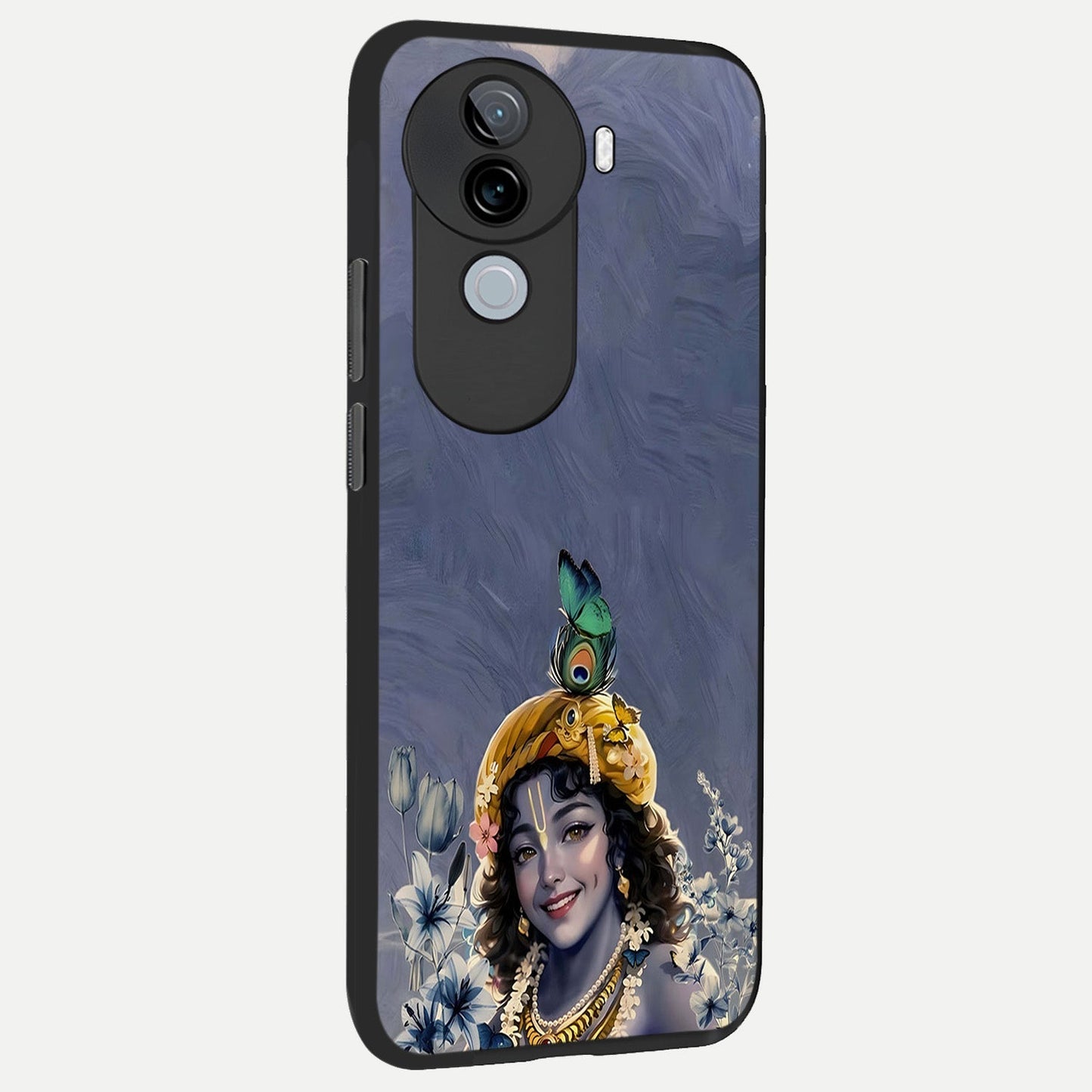 Lord Krishna back cover for iQOO Z9s slim fit glass case with vibrant aesthetic design