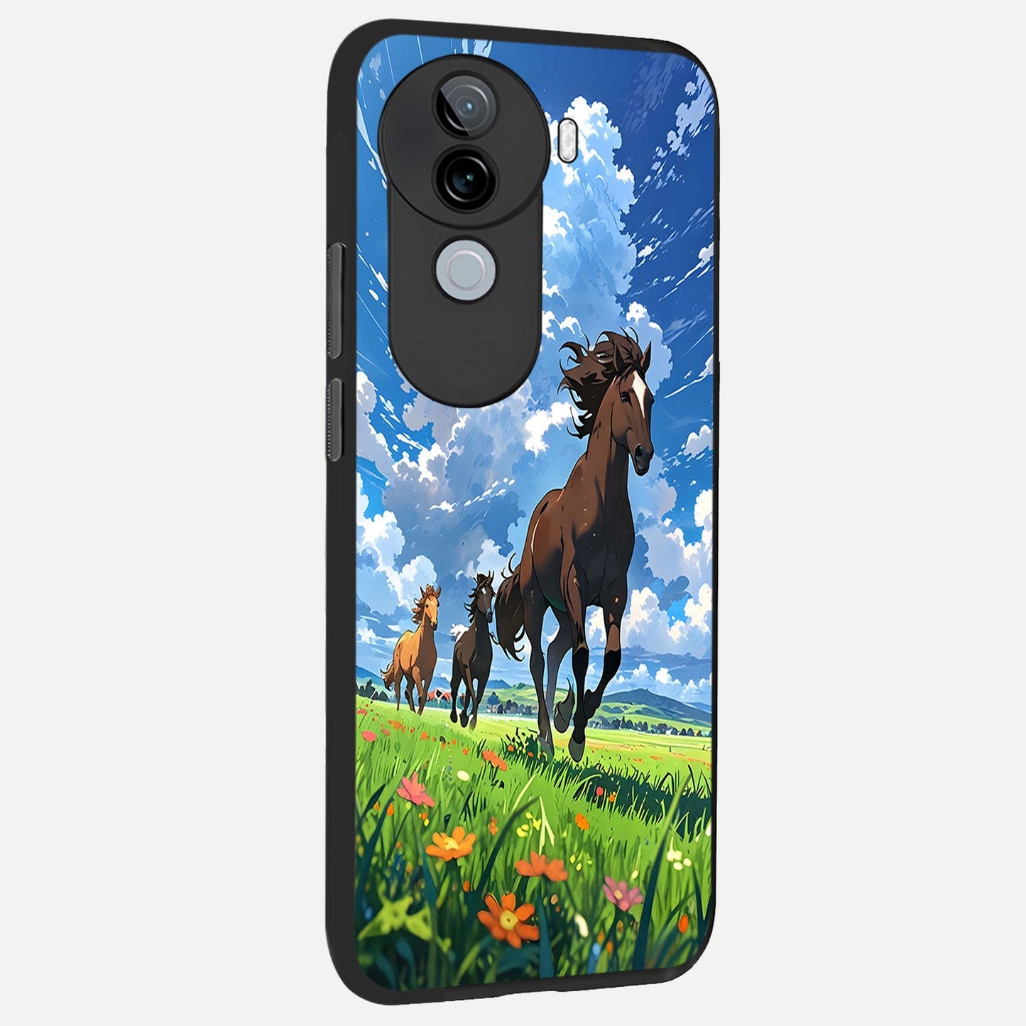 Majestic Horses Galloping back cover for iQOO Z9s slim fit glass case with vibrant aesthetic design