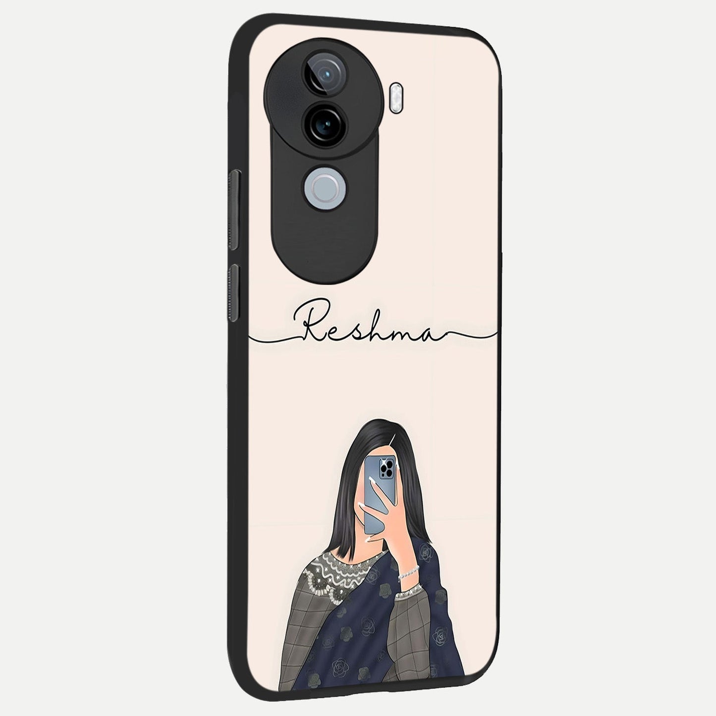 Mirror Mood Muse With Custom Name back cover for iQOO Z9s slim fit glass case with vibrant aesthetic design