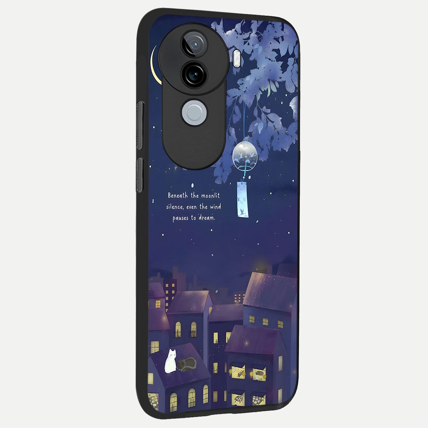 Moonlit Cat Silence back cover for iQOO Z9s slim fit glass case with vibrant aesthetic design