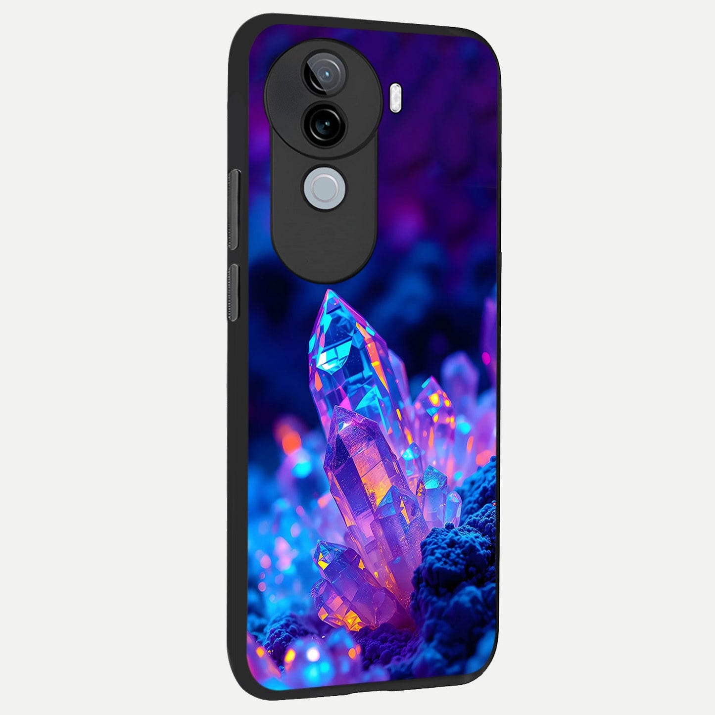 Neon Aura Shards back cover for iQOO Z9s slim fit glass case with vibrant aesthetic design