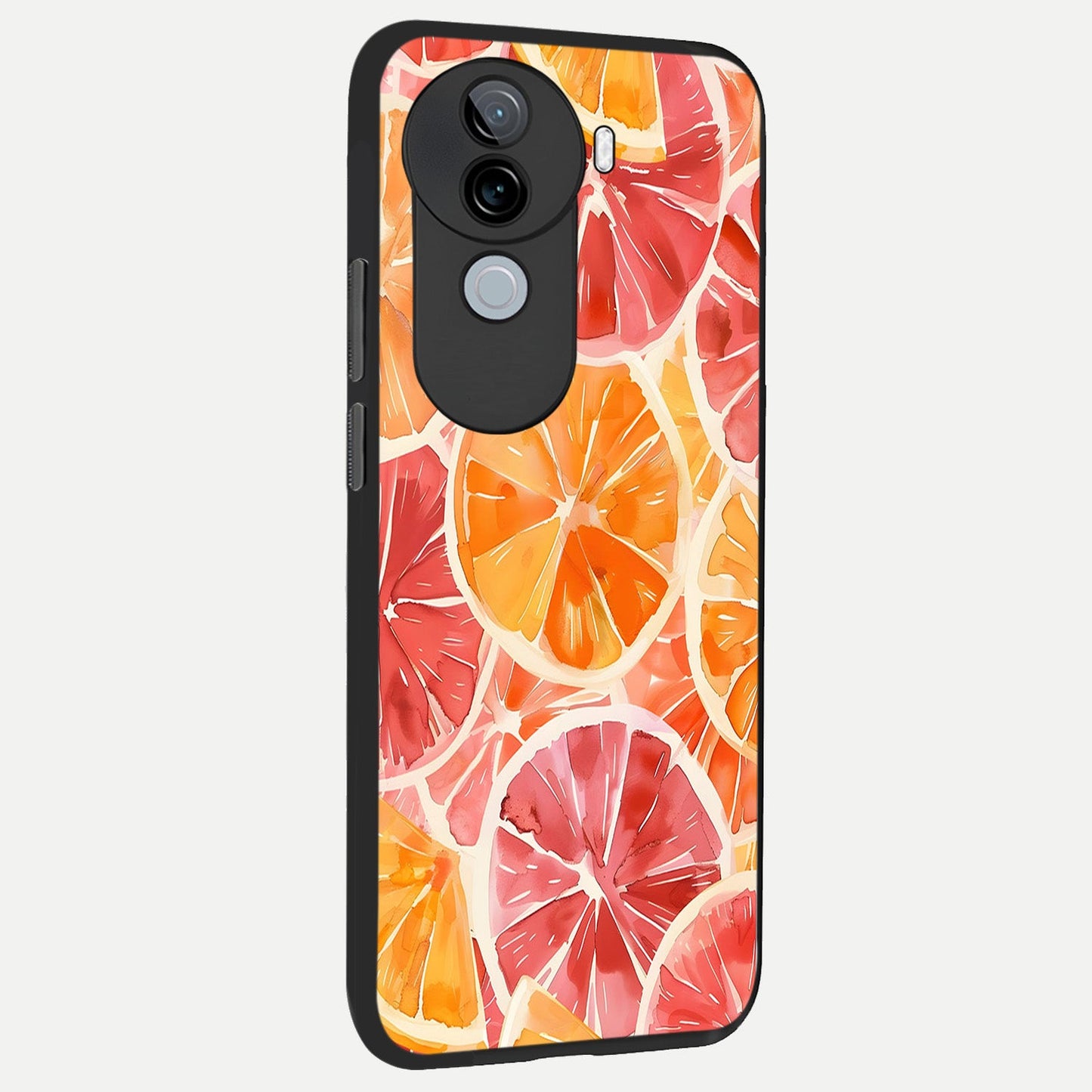 Orange Fruits Pattern back cover for iQOO Z9s slim fit glass case with vibrant aesthetic design