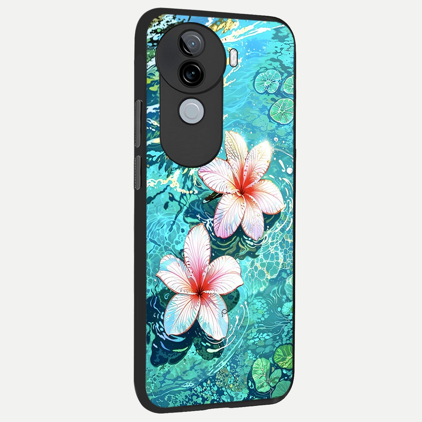 Pink Flowers in Water back cover for iQOO Z9s slim fit glass case with vibrant aesthetic design