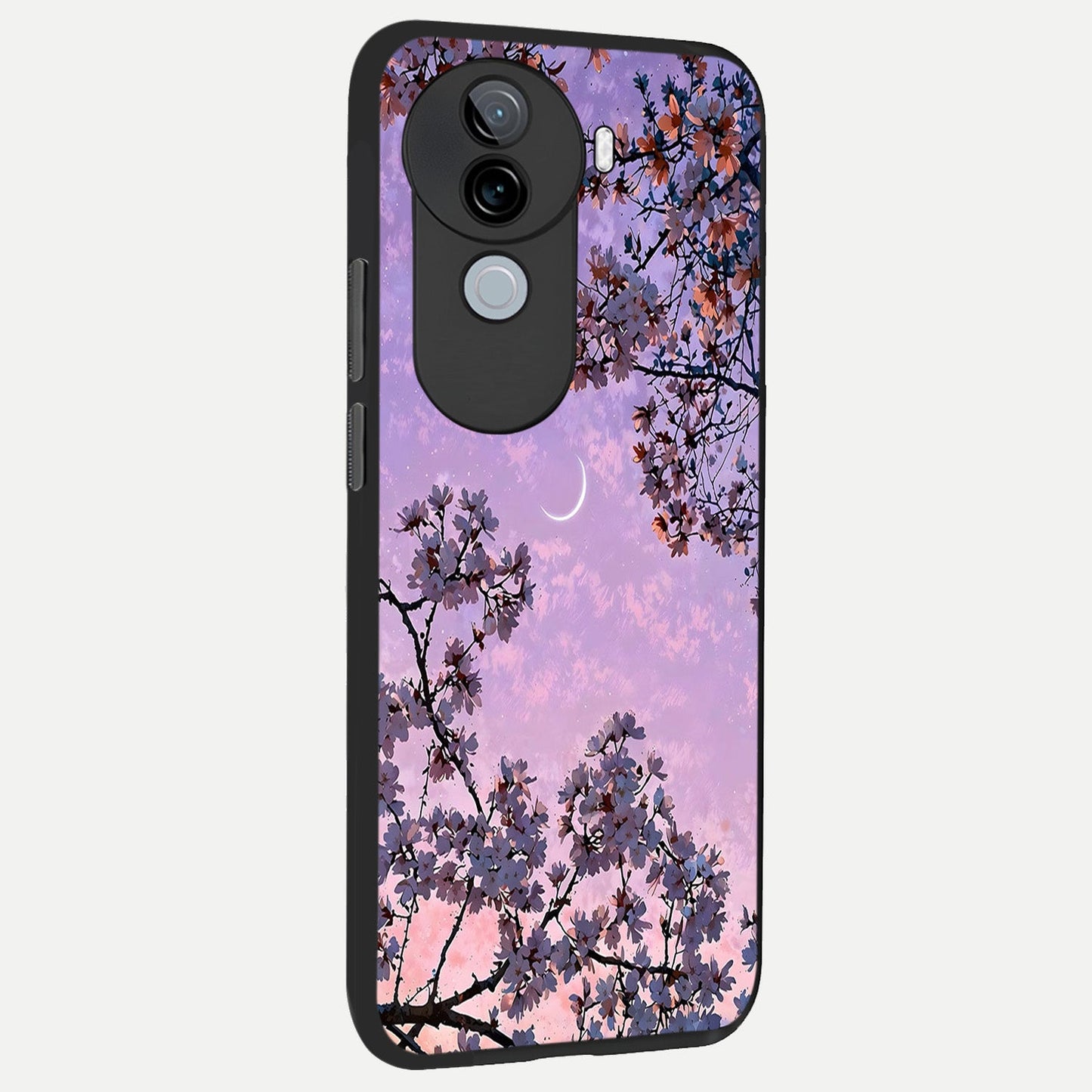 Purple Serenity Moon back cover for iQOO Z9s slim fit glass case with vibrant aesthetic design