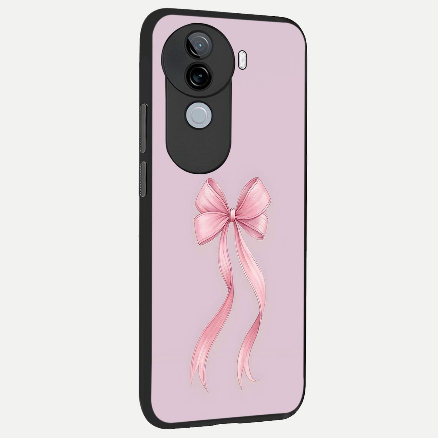 Soft Blush Bow back cover for iQOO Z9s slim fit glass case with vibrant aesthetic design