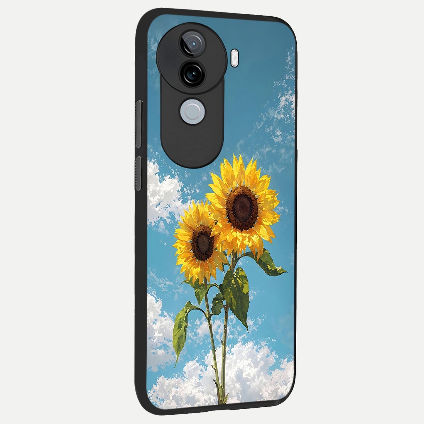 Sunlit Daisy Glow back cover for iQOO Z9s slim fit glass case with vibrant aesthetic design