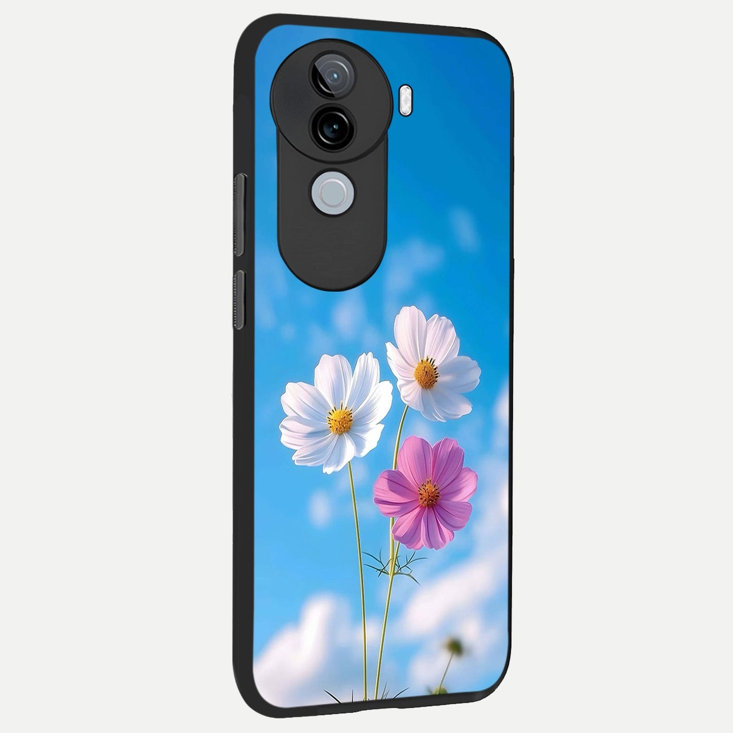 Tripple Flowers With Sky back cover for iQOO Z9s slim fit glass case with vibrant aesthetic design
