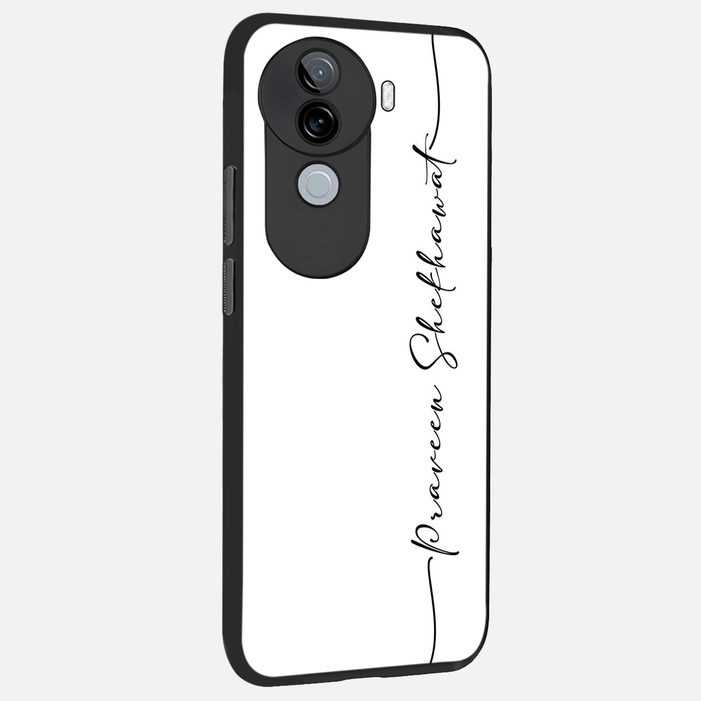 White Tune Custom Name back cover for iQOO Z9s slim fit personalized glass case with aesthetic design