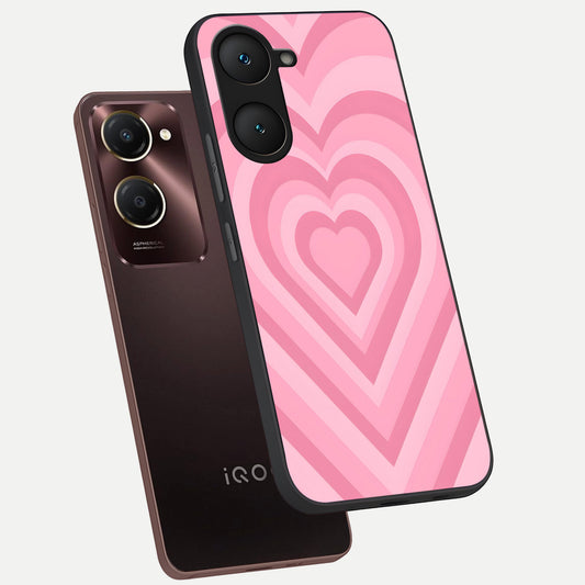 Blush Heart Waves phone case for iQOO Z9 lite showing premium glass back cover with detailed artwork