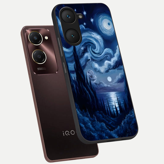 Celestial Dream Van Gogh phone case for iQOO Z9 lite showing premium glass back cover with detailed artwork