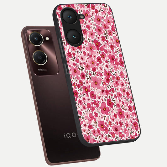 Cherry Blossom Charm phone case for iQOO Z9 lite showing premium glass back cover with detailed artwork
