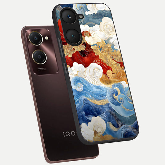 Colored Waves phone case for iQOO Z9 lite showing premium glass back cover with detailed artwork