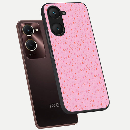 Cosmic Pink Sparkle phone case for iQOO Z9 lite showing premium glass back cover with detailed artwork