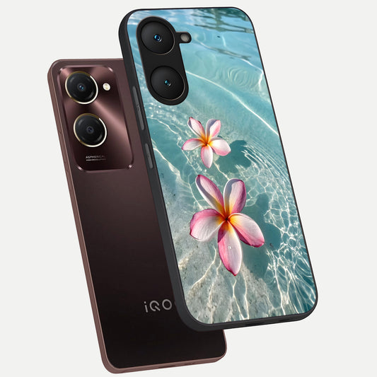 Floating Bloom Bliss phone case for iQOO Z9 lite showing premium glass back cover with detailed artwork