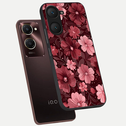 Flower Blush Bloom phone case for iQOO Z9 lite showing premium glass back cover with detailed artwork