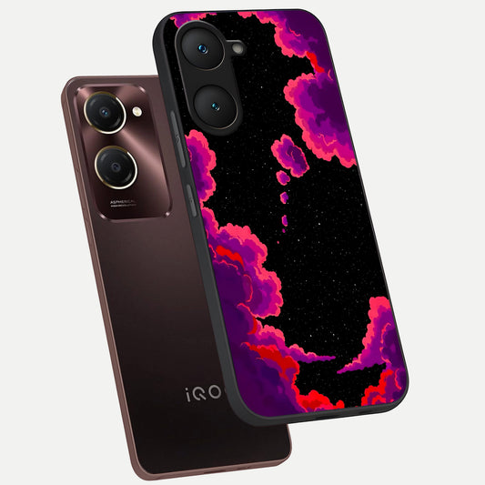 Galaxy Dream Frame phone case for iQOO Z9 lite showing premium glass back cover with detailed artwork