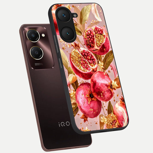 Golden Bloom Glow phone case for iQOO Z9 lite showing premium glass back cover with detailed artwork